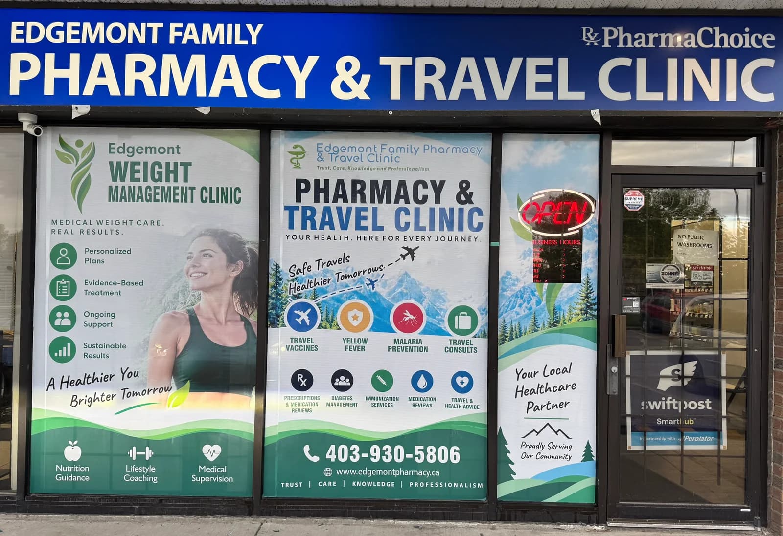 The Edgemont Family Pharmacy & Travel Clinic storefront in Edgemont Shopping Centre